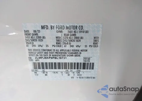 2023 Lincoln Nautilus Reserve из США, поврежденный, VIN 2LMPJ8KP9PBL18731